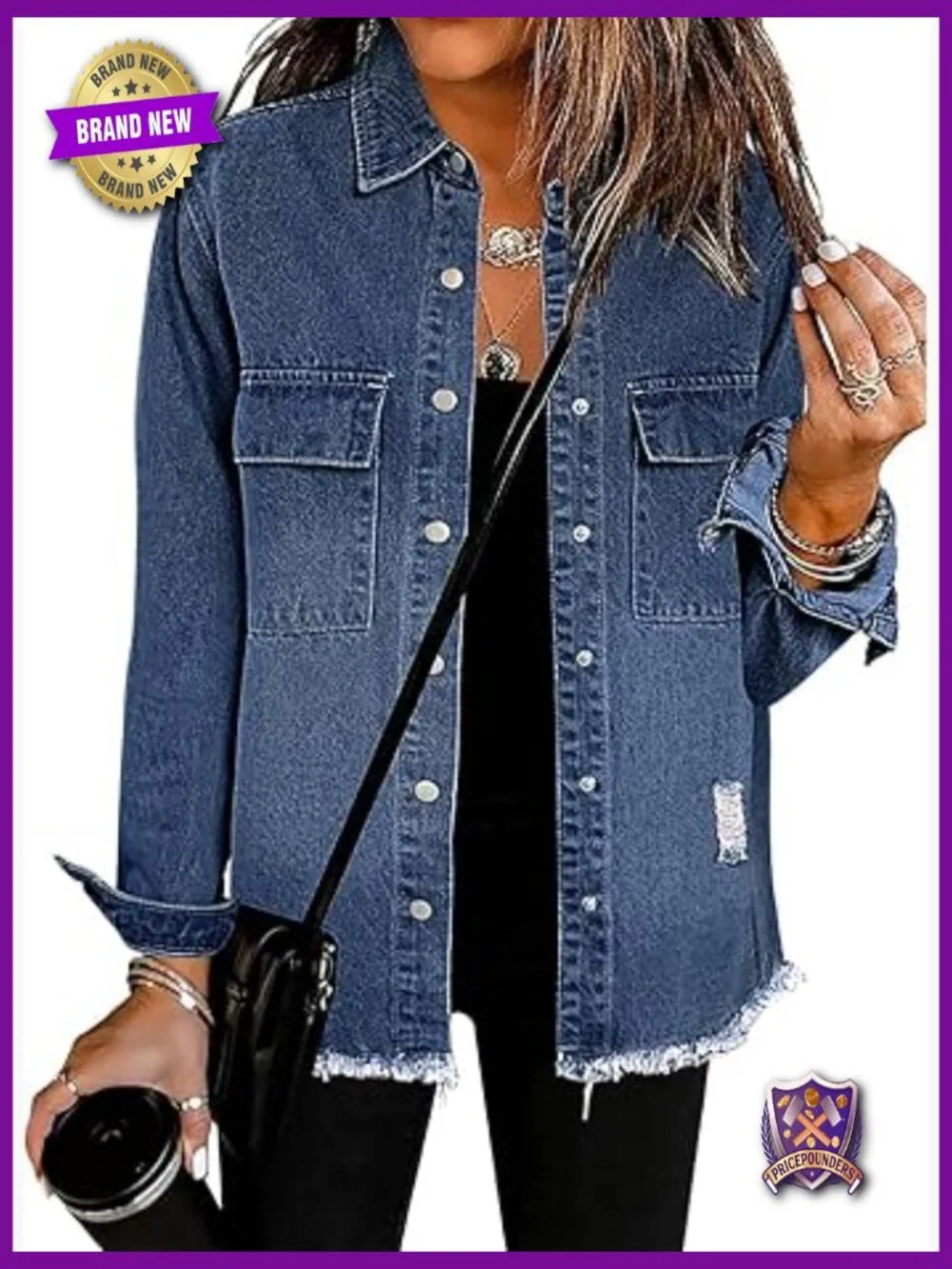 Oversized Distressed Denim Jacket Womens Trendy Plus Size